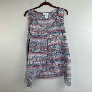 Keren Hart Blouse Sleeveless Layered Boho  Aztec- Large